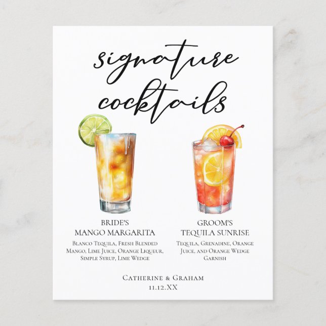 Mango Margarita Tequila Sunrise Cocktails Menu (Front)