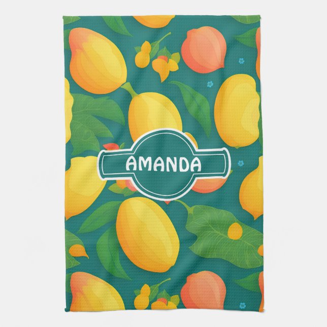 Mango Rainbow Colourful Personalised Pattern Tea Towel (Vertical)