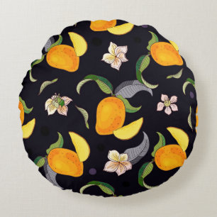 Mango. Seamless pattern with yellow and red tropic Round Cushion
