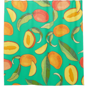 Mango. Seamless pattern with yellow and red tropic Shower Curtain