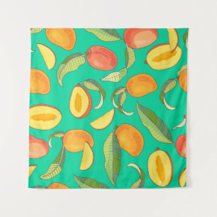 Mango. Seamless pattern with yellow and red tropic Tapestry
