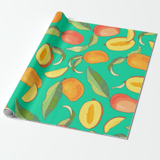 Mango. Seamless pattern with yellow and red tropic Wrapping Paper