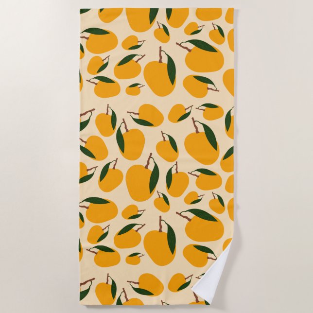 Mango Summer Fruit Pattern Beach Towel (Front)