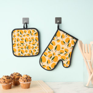 Mango Summer Fruit Pattern Oven Mitt & Pot Holder Set