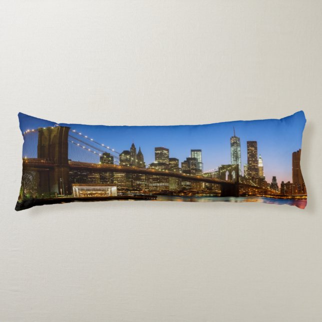 Manhattan and Brooklyn Bridge at dusk Body Cushion (Front)