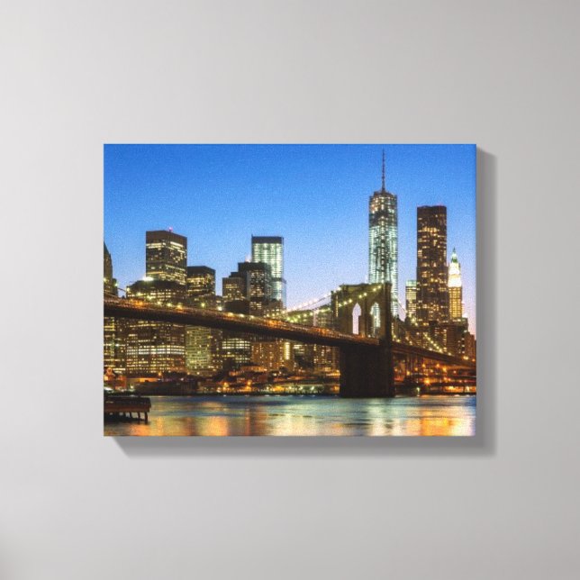 Manhattan and Brooklyn Bridge at dusk Canvas Print (Front)