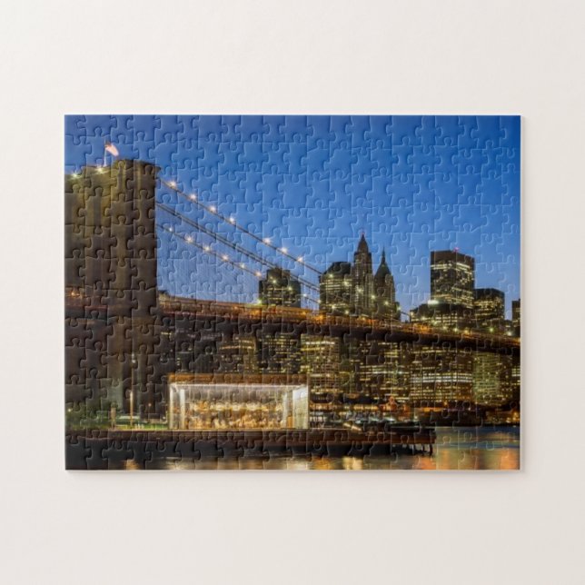 Manhattan and Brooklyn Bridge at dusk Jigsaw Puzzle (Horizontal)