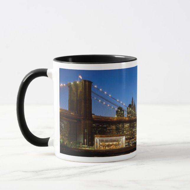 Manhattan and Brooklyn Bridge at dusk Mug (Left)