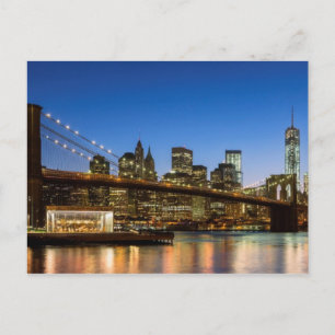Manhattan and Brooklyn Bridge at dusk Postcard