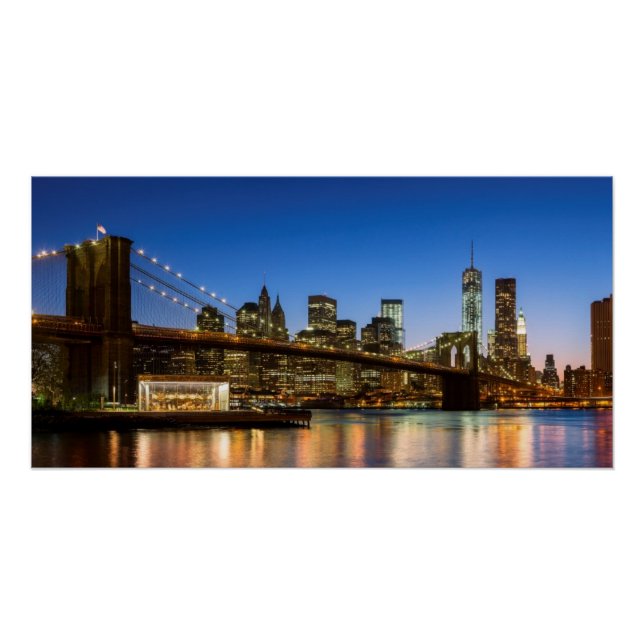 Manhattan and Brooklyn Bridge at dusk Poster (Front)