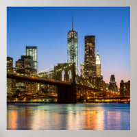 Manhattan and Brooklyn Bridge at dusk