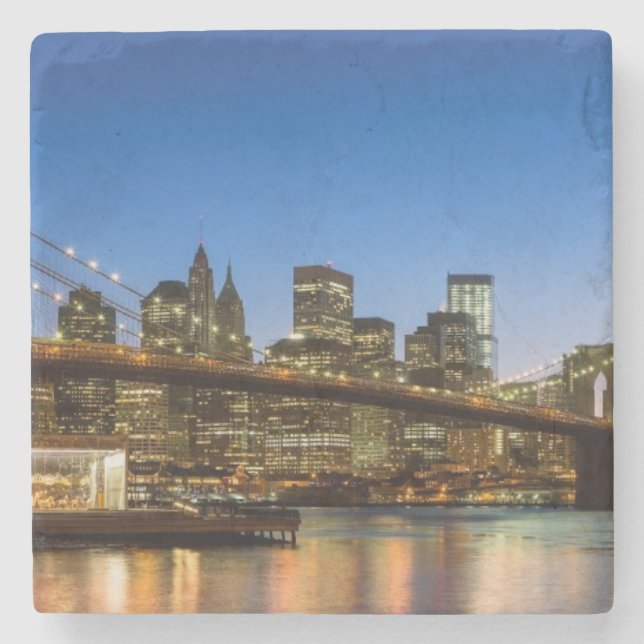 Manhattan and Brooklyn Bridge at dusk Stone Coaster (Front)