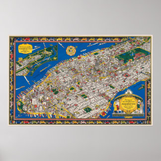 MANHATTAN ART DECO MAP 1926 POSTER