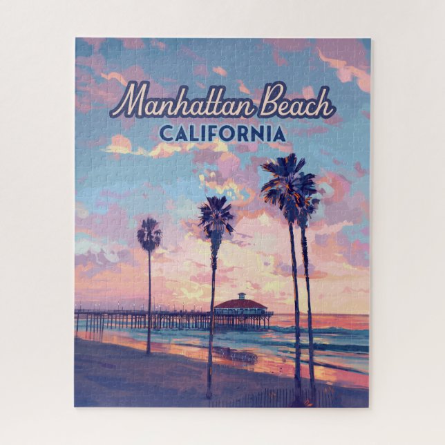 Manhattan Beach California Los Angeles Retro Jigsaw Puzzle (Vertical)