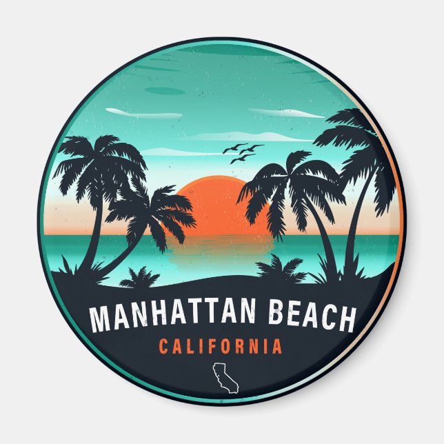 Manhattan Beach California Retro Sunset Souvenirs Magnet (Front)