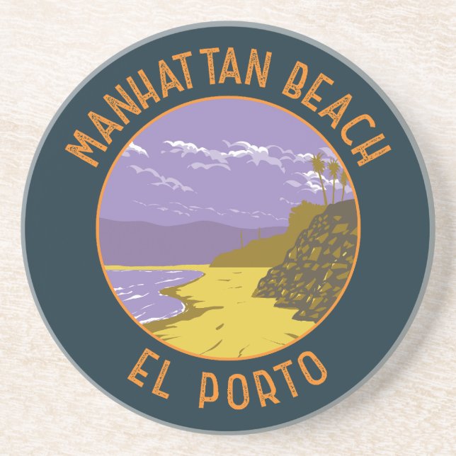 Manhattan Beach California Travel Art Vintage Coaster (Front)