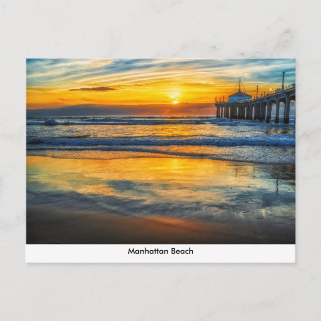 Manhattan Beach Pier At Sunset Postcard (Front)