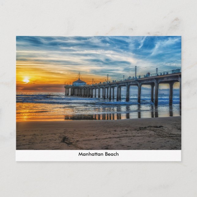 Manhattan Beach Pier At Sunset Postcard (Front)