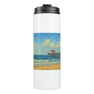 Manhattan Beach Pier with Red Roof Thermal Tumbler