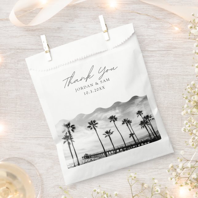 Manhattan Beach Wedding Black and White Photo Favour Bags (Clipped)