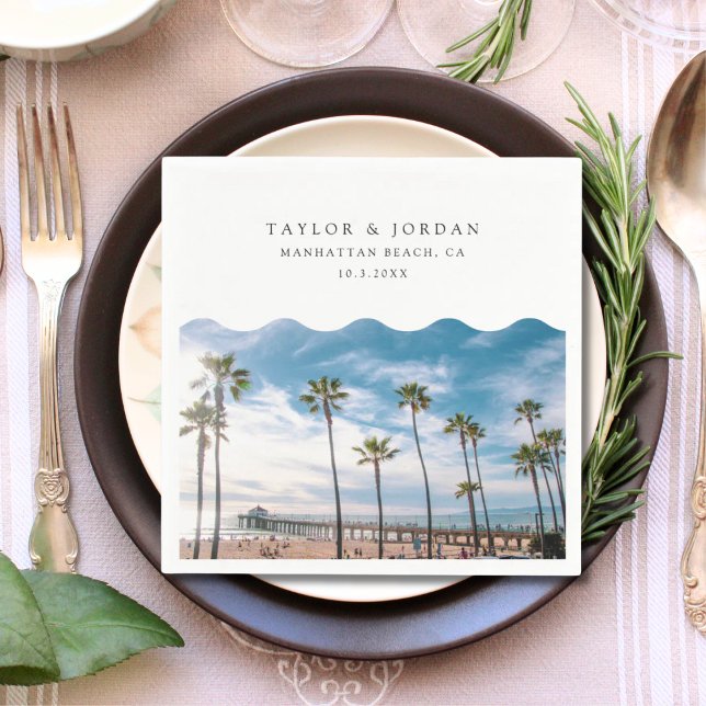 Manhattan Beach Wedding Custom Cocktail Napkin (Manhattan Beach Wedding Custom Cocktail Napkin
)