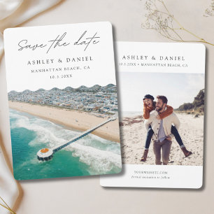 Manhattan Beach Wedding Photo Save the Date Invitation