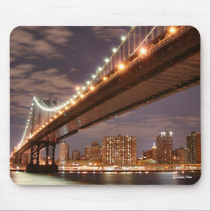 Manhattan Bridge and Manhattan Skyline At Night Mouse Pad