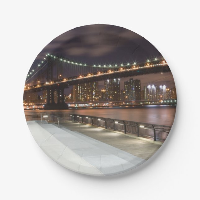 Manhattan Bridge and NYC Skyline Paper Plate (Front)