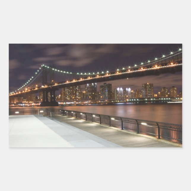Manhattan Bridge and NYC Skyline Rectangular Sticker (Front)