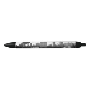 Manhattan Bridge and skyline, New York, US. Black Ink Pen