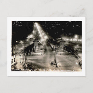 Manhattan Bridge at Night, New York City Vintage Postcard