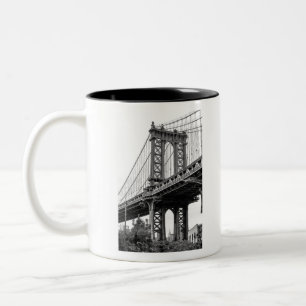 Manhattan Bridge in Black & White Two-Tone Coffee Mug