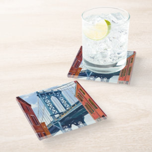 Manhattan Bridge New York City Painting Glass Coaster