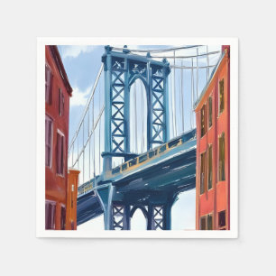 Manhattan Bridge New York City Painting Napkin