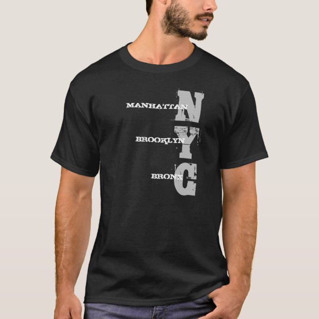 Manhattan Brooklyn Bronx Nyc Text Black Template T-Shirt (Front)