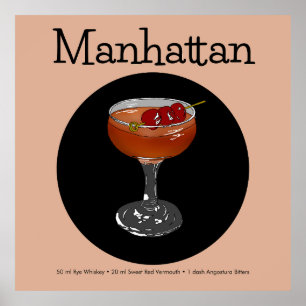 Manhattan Cocktail Illustration Poster