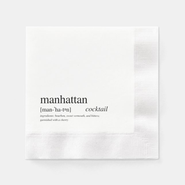 Manhattan Cocktail Modern Black Typography Napkin (Front)