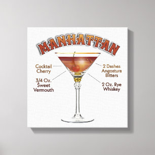 Manhattan Cocktail Recipe Art 12"x12" Wrapped Canvas Print