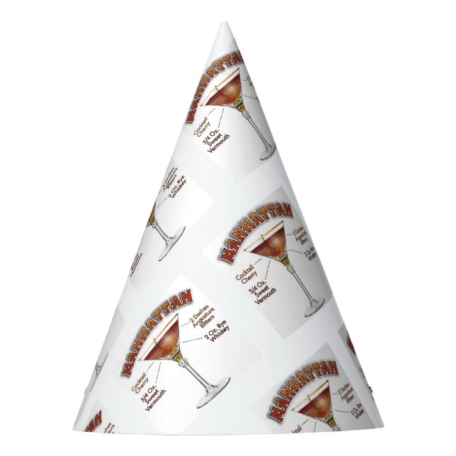Manhattan Cocktail Recipe Art Party Hat (Front)