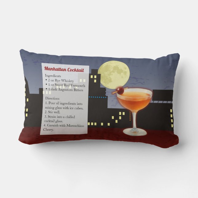 Manhattan Cocktail Recipe Lumbar Cushion (Back)