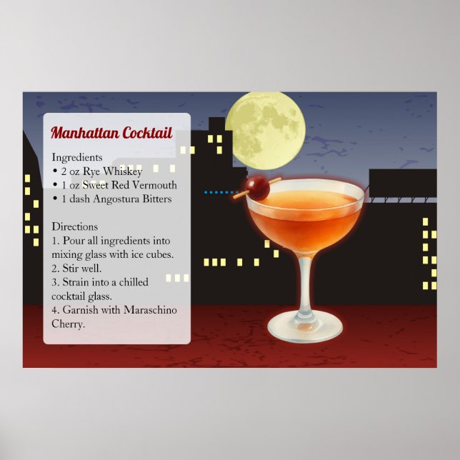 Manhattan Cocktail Recipe Poster (Front)