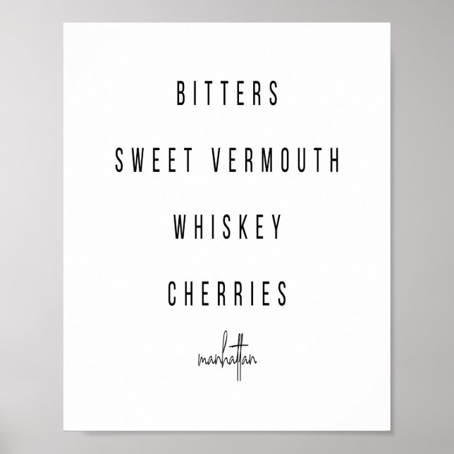 Manhattan Cocktail Recipe Poster (Front)