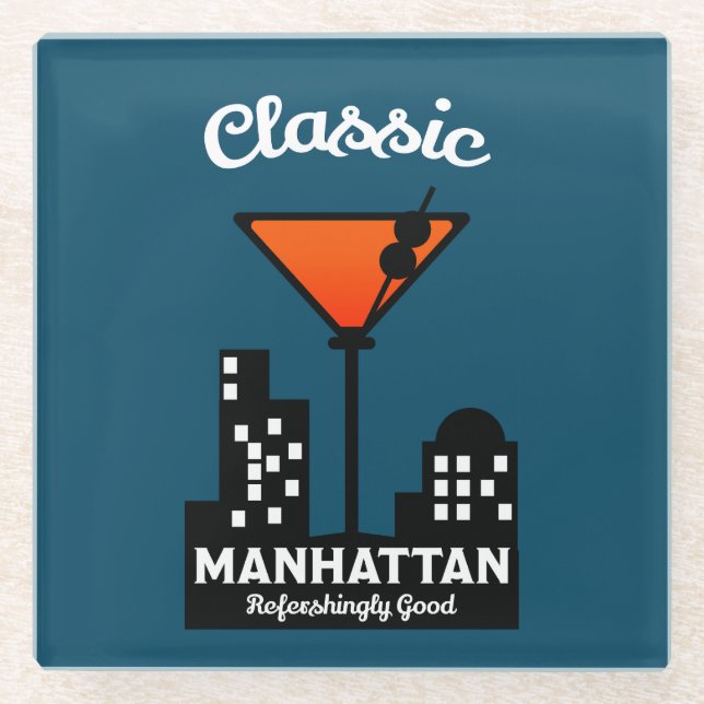 Manhattan Cocktail Wall Art Glass Coaster (Front)