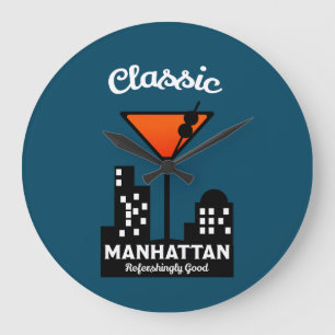 Manhattan Cocktail Wall Art Large Clock