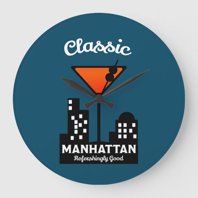 Manhattan Cocktail Wall Art Large Clock (Front)