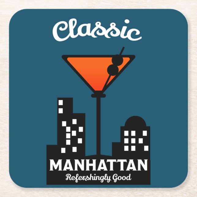 Manhattan Cocktail Wall Art Square Paper Coaster (Front)
