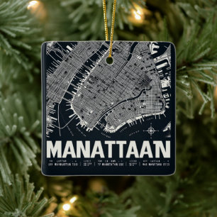 Manhattan Map Illustration Ceramic Ornament