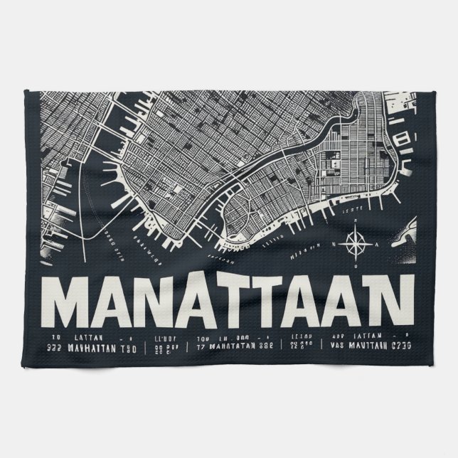 Manhattan Map Illustration  Tea Towel (Horizontal)