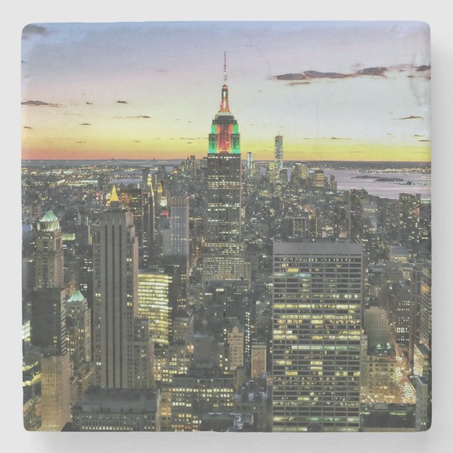 Manhattan New York at night Stone Coaster (Front)