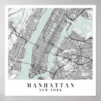 Manhattan New York Blue Water Street Map